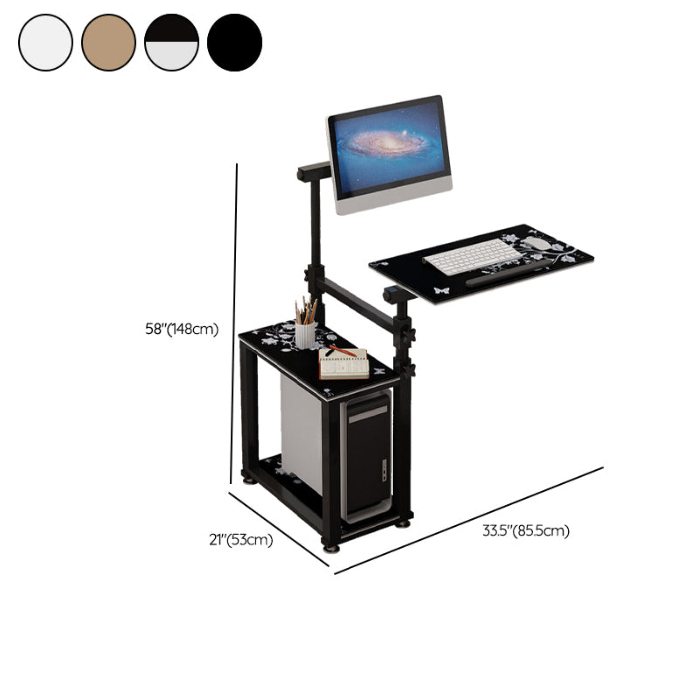 Kinnls WS-66 Mobile Standing Computer Workstation with Adjustable Monitor & Keyboard Tray