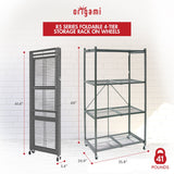 Origami 4 Tier Multipurpose Folding Storage Rack with Wheels, 3 Pack, Gray - 414442