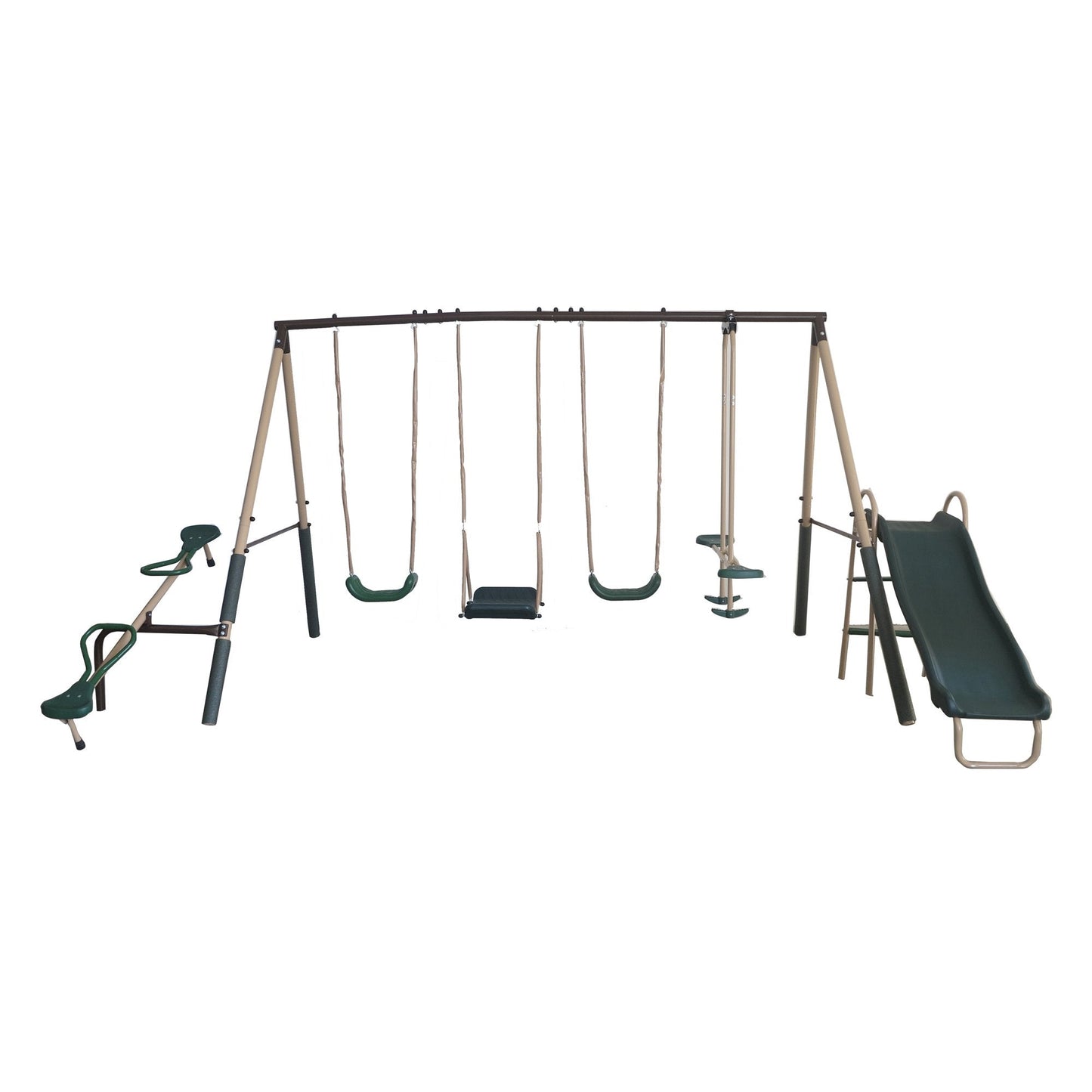 XDP Recreation Crestview Outdoor Swing Set w/ Slide, Glider, 3 Swings, & See Saw - 102127