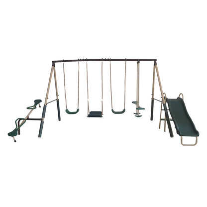 XDP Recreation Crestview Outdoor Swing Set w/ Slide, Glider, 3 Swings, & See Saw - 102127