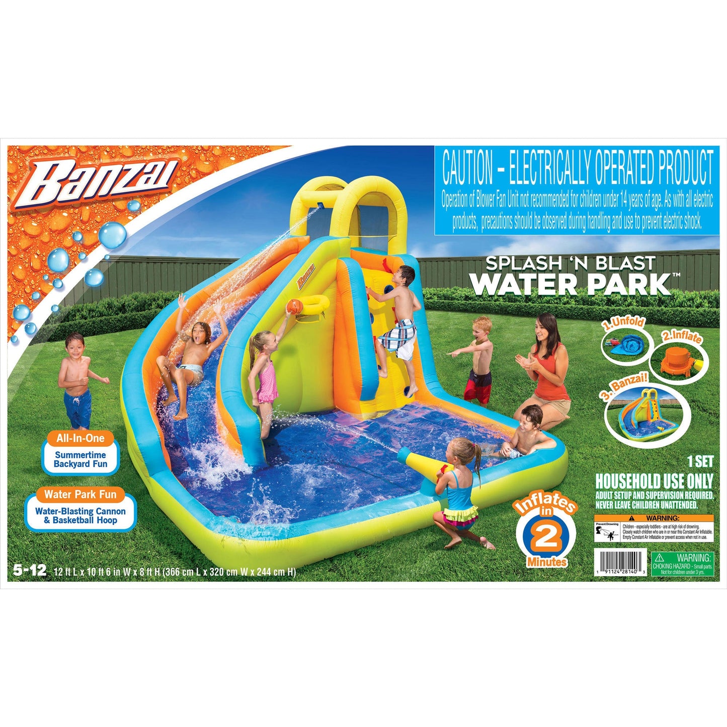 Banzai Splash 'N Blast Kids Backyard Inflatable Water Slide Park - 182401
