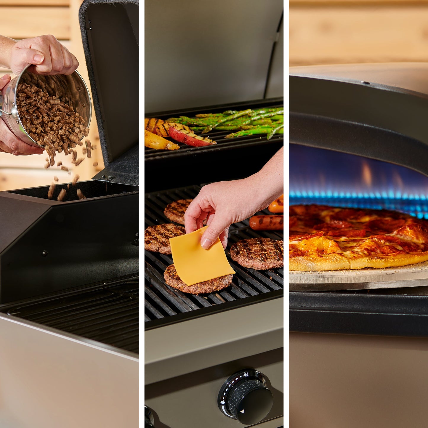 TYTUS Modular Grilling Collection 4-Burner Gas Grill, Pellet Smoker with Cart and Pizza Oven with Cart - TDT-BUN-008