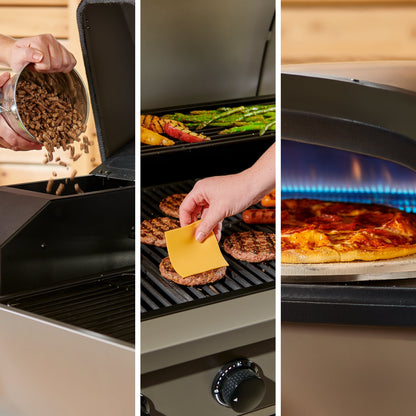 TYTUS Modular Grilling Collection 4-Burner Gas Grill, Pellet Smoker with Cart and Pizza Oven with Cart - TDT-BUN-008