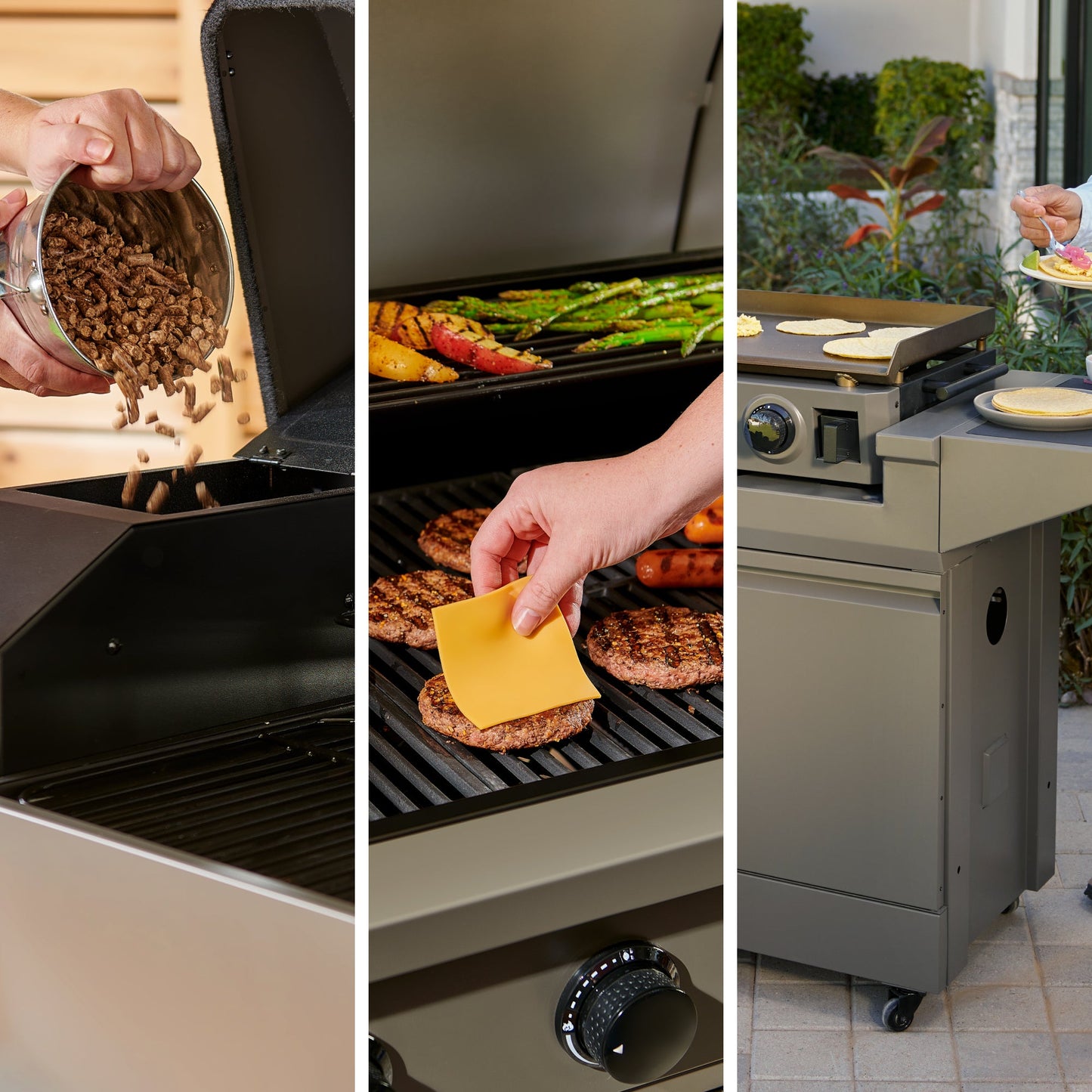 TYTUS Modular Grilling Collection 4-Burner Gas Grill, Pellet Smoker with Cart and Gas Griddle with Cart - TDT-BUN-009