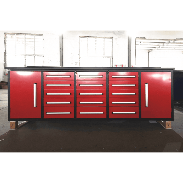 Chery Industrial 10ft Storage Cabinet with Work Bench 15 Drawers & 2 Cabinets