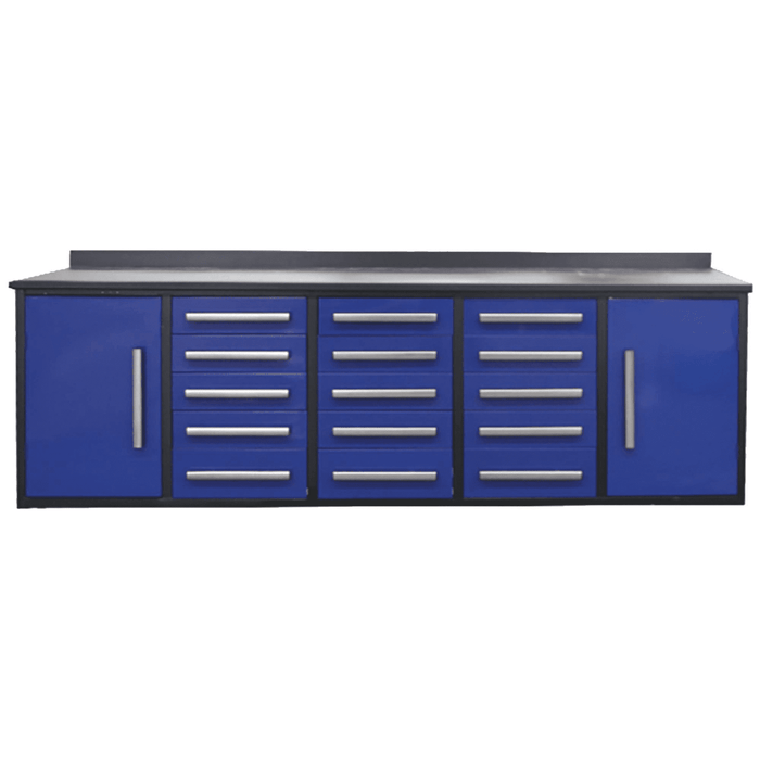 Chery Industrial 10ft Storage Cabinet with Work Bench 15 Drawers & 2 Cabinets