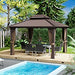 Kozyard Hardtop Gazebo - Permanent Metal Pavilion with Netting and Shaded Curtains for Patio, Backyard, and Deck - Galvanized Steel Outdoor Aluminum Canopy, Double Roof Gazebo - KZCHG1010GY