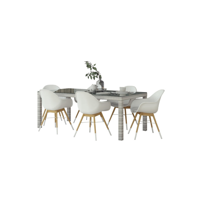 Midtown Concept Singapore w/Chamonix Arm 7 Piece Indoor Dining Set - SC SINGAPORE_RECT_6SC CHAM ARM WH_WH