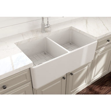 Bocchi Contempo Apron Front Fireclay 33" Single Bowl Kitchen Sink with Protective Bottom Grid and Strainer, Available in 9 colors! - 1352-001-0120