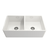 Bocchi Classico Farmhouse Apron Front Fireclay 33" Double Bowl Kitchen Sink. Available in 9 Colors! - 1139-001-0120