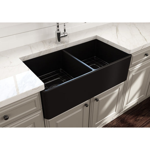 Bocchi Classico Farmhouse Apron Front Fireclay 33" Double Bowl Kitchen Sink. Available in 9 Colors! - 1139-001-0120