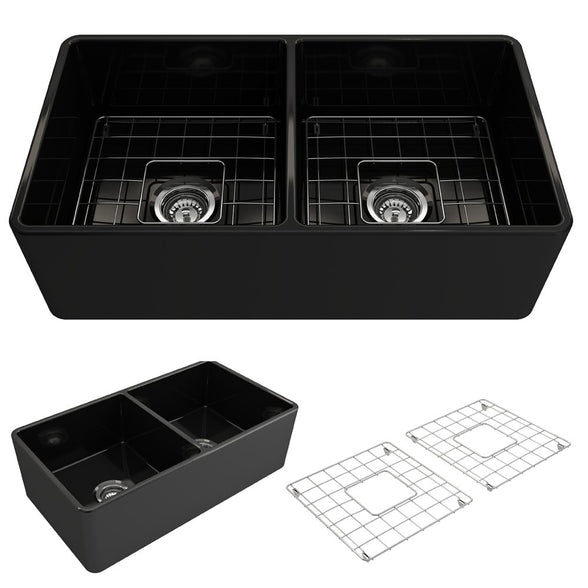 Bocchi Classico Farmhouse Apron Front Fireclay 33" Double Bowl Kitchen Sink. Available in 9 Colors! - 1139-001-0120