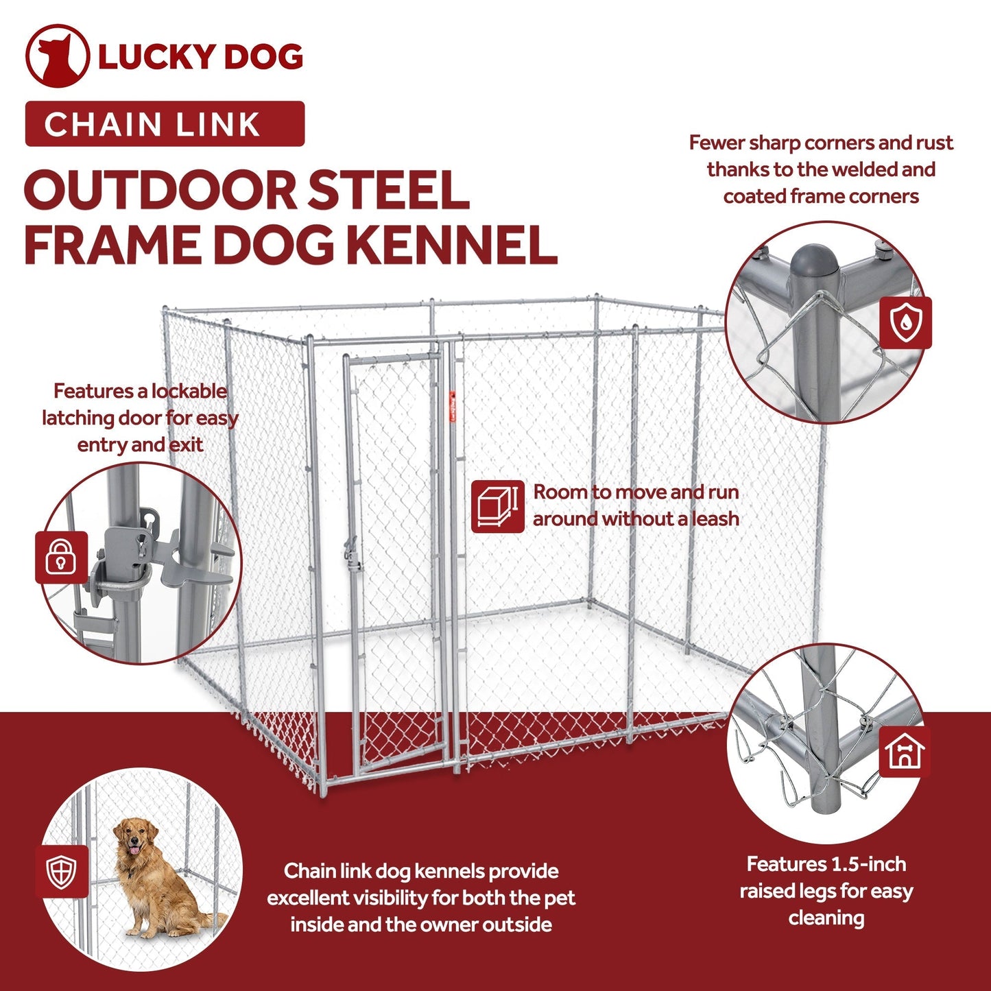 Lucky Dog Adjustable 10' x 5' x 6' Heavy Duty Chain Link Dog Kennel Enclosure - 117259