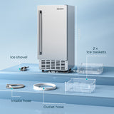 EUHOMY Commercial Under Counter Nugget Ice Maker Machine Includes 2 Bottles of Cleaner - NIMU-01CS2