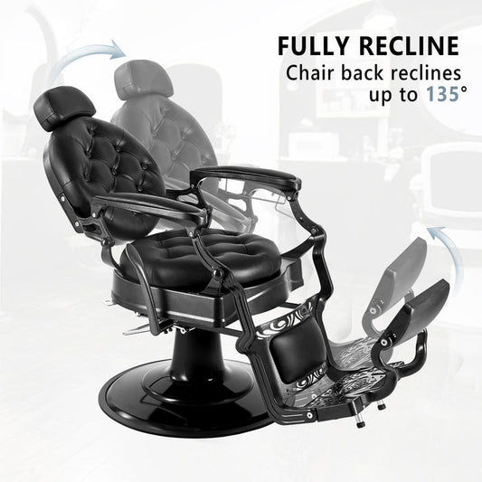 OmySalon BC1101 Vintage Style Heavy Duty Hydraulic Recline Barber Chair - G59000066+G59000068