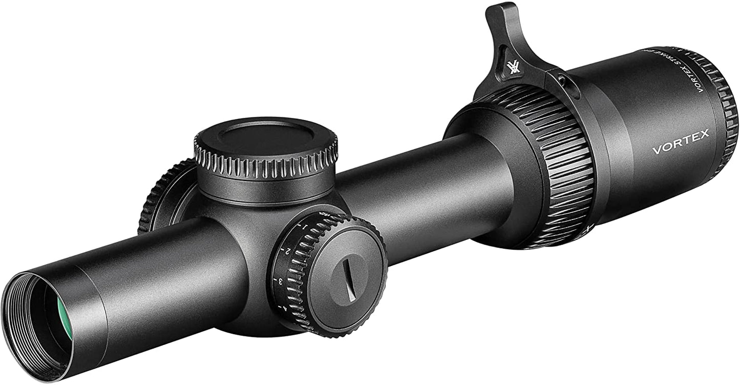 Vortex Optics Strike Eagle 1-8x24 EBR-8 MOA 30mm Riflescope with Vortex Optics 30 mm Precision Matched Medium Rings (0.97in) (Picatinny or  Weaver) or with Precision Extended Cantilever Mount 30 mm and with Vortex Optics Free Hat Bundle