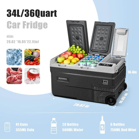 BODEGACOOLER 12 Volt Car Refrigerator Dual Zone Dual Doors 36QT - WD35