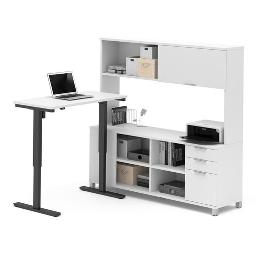 Bestar Pro-Linea L-Desk with Hutch & Electric Height Adjustable Table