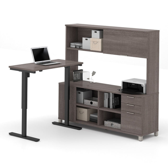 Bestar Pro-Linea L-Desk with Hutch & Electric Height Adjustable Table