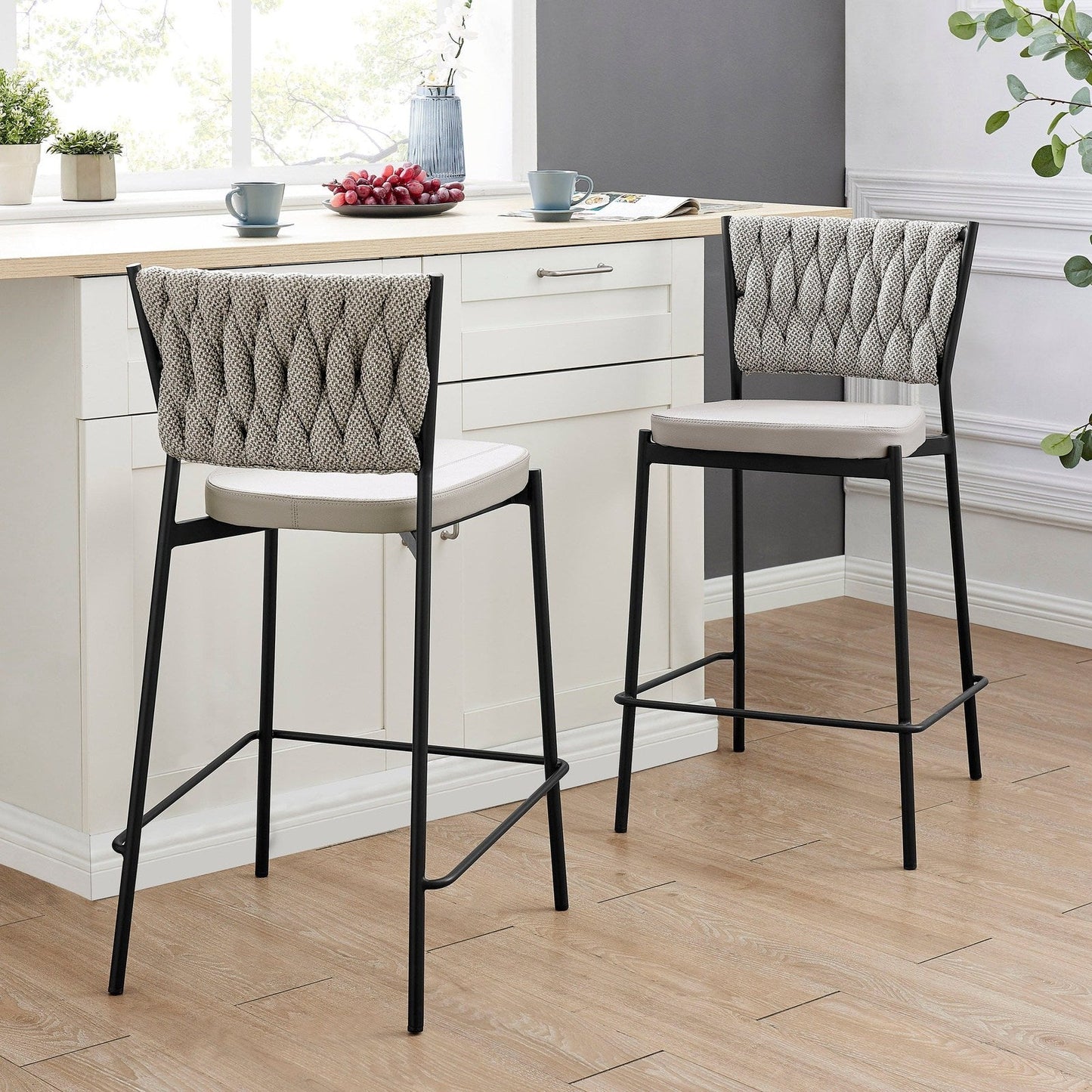 New Pacific Direct Leander Fabric/ PU Counter Stool, (Set of 4)  - 1240015-5006