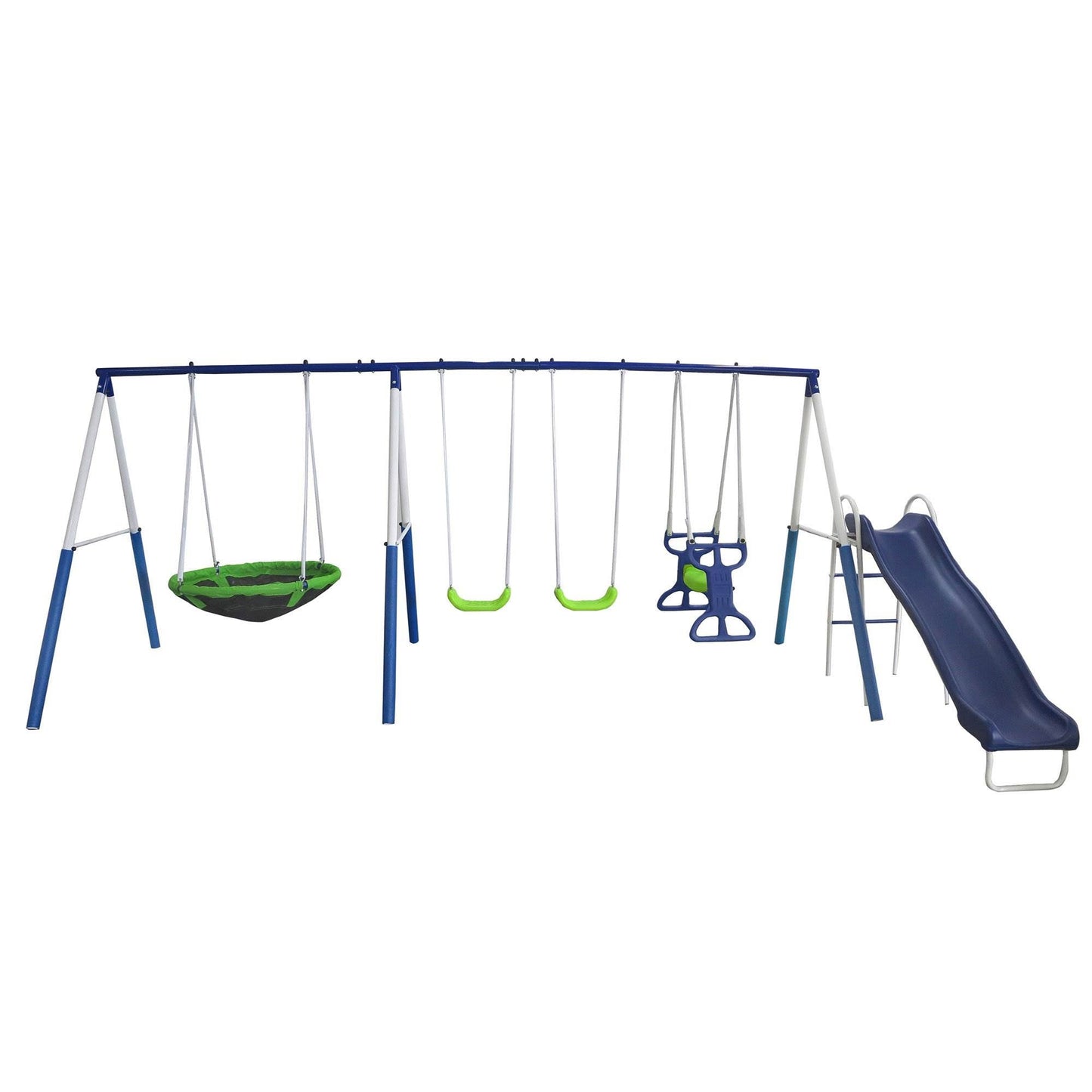 XDP Recreation Crestview Outdoor Swing Set w/ Slide, Glider, 3 Swings, & See Saw - 102127