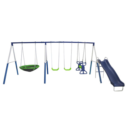 XDP Recreation Crestview Outdoor Swing Set w/ Slide, Glider, 3 Swings, & See Saw - 102127