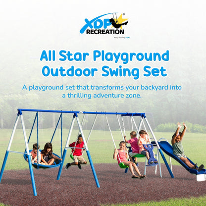 XDP Recreation All Star Playground Outdoor Swing Set, Rider, Super Disc & Slide - 125405