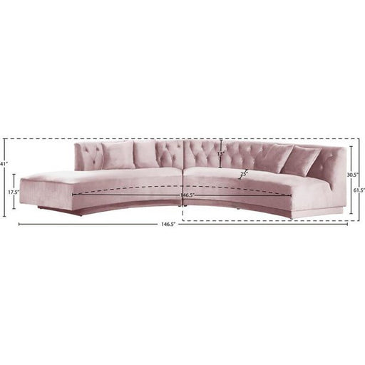 Meridian Furniture Kenzi 2pc Velvet Sectional in Pink - 641Pink-Sectional