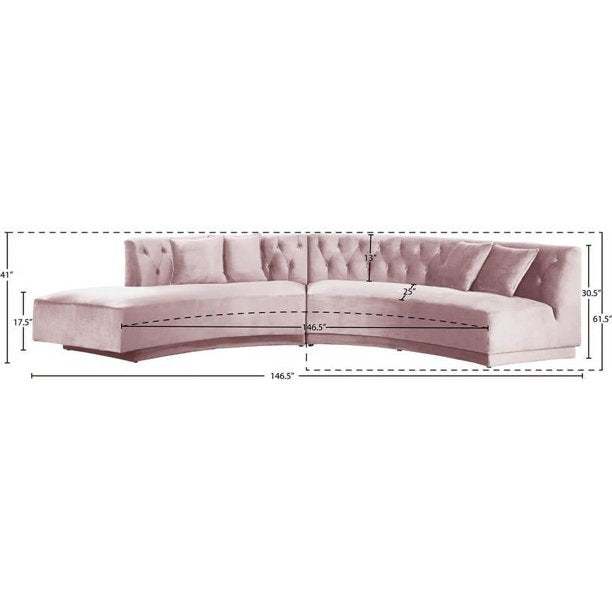 Meridian Furniture Kenzi 2pc Velvet Sectional in Pink - 641Pink-Sectional