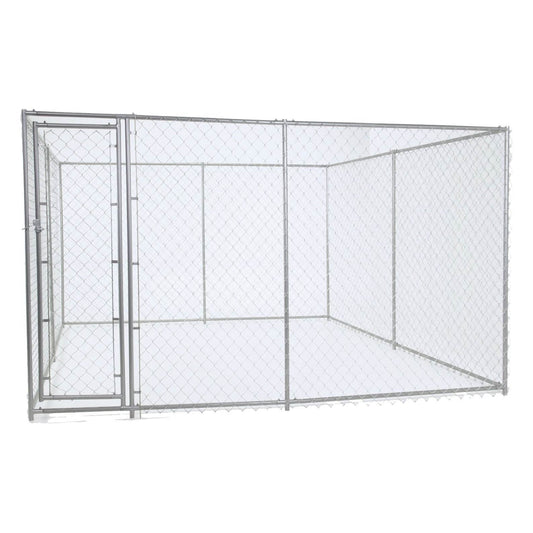 Lucky Dog 10 x 10 Ft Outdoor Steel Chain Link Dog Kennel & Waterproof Roof Cover - 126758