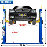 WEIZE 2 Post Automotive Car Lift, 12000 lbs Capacity, 220V 4HP Powerful Motor with Single Point Lock Release - PLA-1029