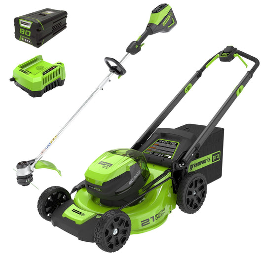 Greenworks 80V 21" Cordless Battery 4-in-1 Push Mower & 16" String Trimmer Combo Kit w/ (1) 4.0Ah Battery & (1) Rapid Charger - 1342502