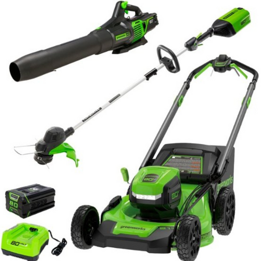 Greenworks RENEWED 80V 21" Cordless Battery Brushless Self-Propelled Mower 3pc Combo Kit w/ 4.0Ah Battery & 4A Charger - 1345202-OB
