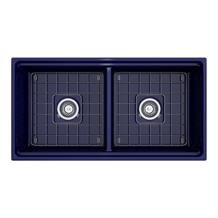 Bocchi Contempo Apron Front Step Rim Fireclay 36" Double Bowl Kitchen Sink with Cutting Board. Available in 9 Colors! - 1348-001-0120