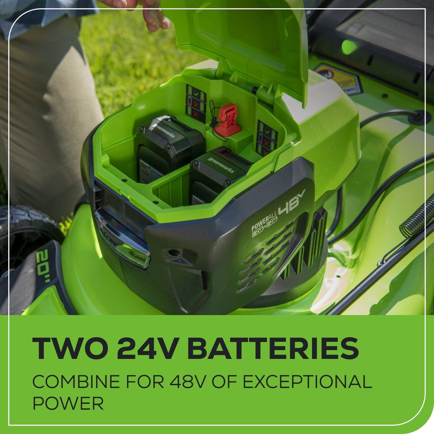 Greenworks 48V (24V x 2) 20" Cordless Battery Push Mower 4PC Combo Kit w/ (2) 4.0Ah Batteries & Dual Port Chargers - 134910200