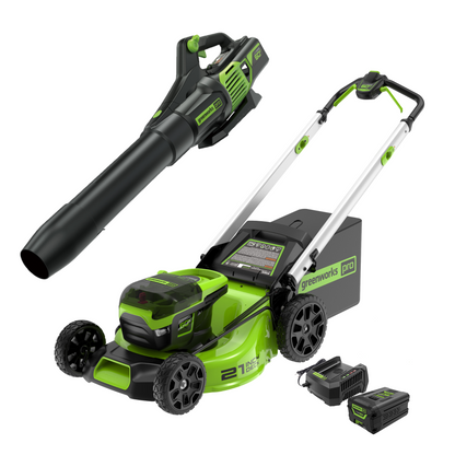 Greenworks 60V 21" Cordless Battery Push Mower and 610 CFM Blower Combo Kit w/ 5.0Ah Battery and Charger - 1350502-VK