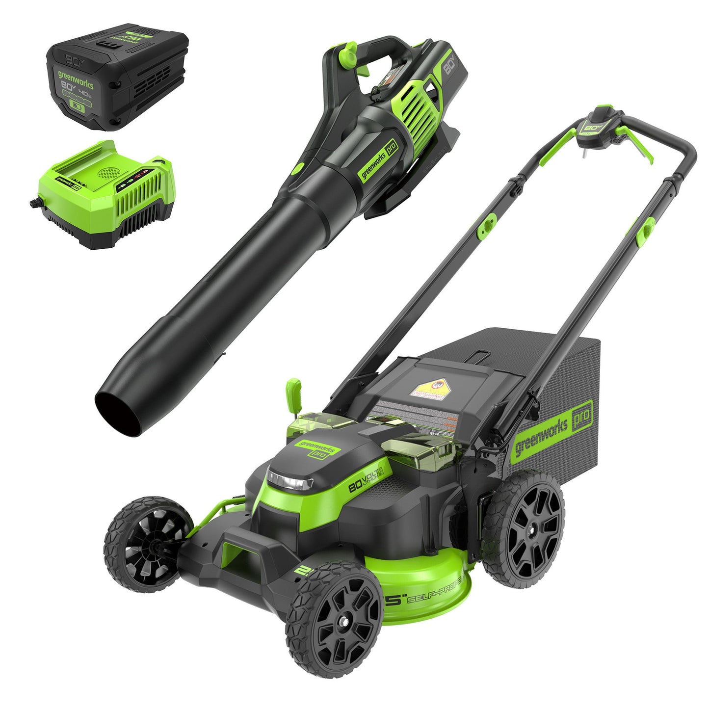 Greenworks 80V 25" Cordless Battery Dual Blade Self-Propelled Mower 2PC Combo Kit w/ (1) 4.0Ah Battery & (1) Rapid Charger - 1360802