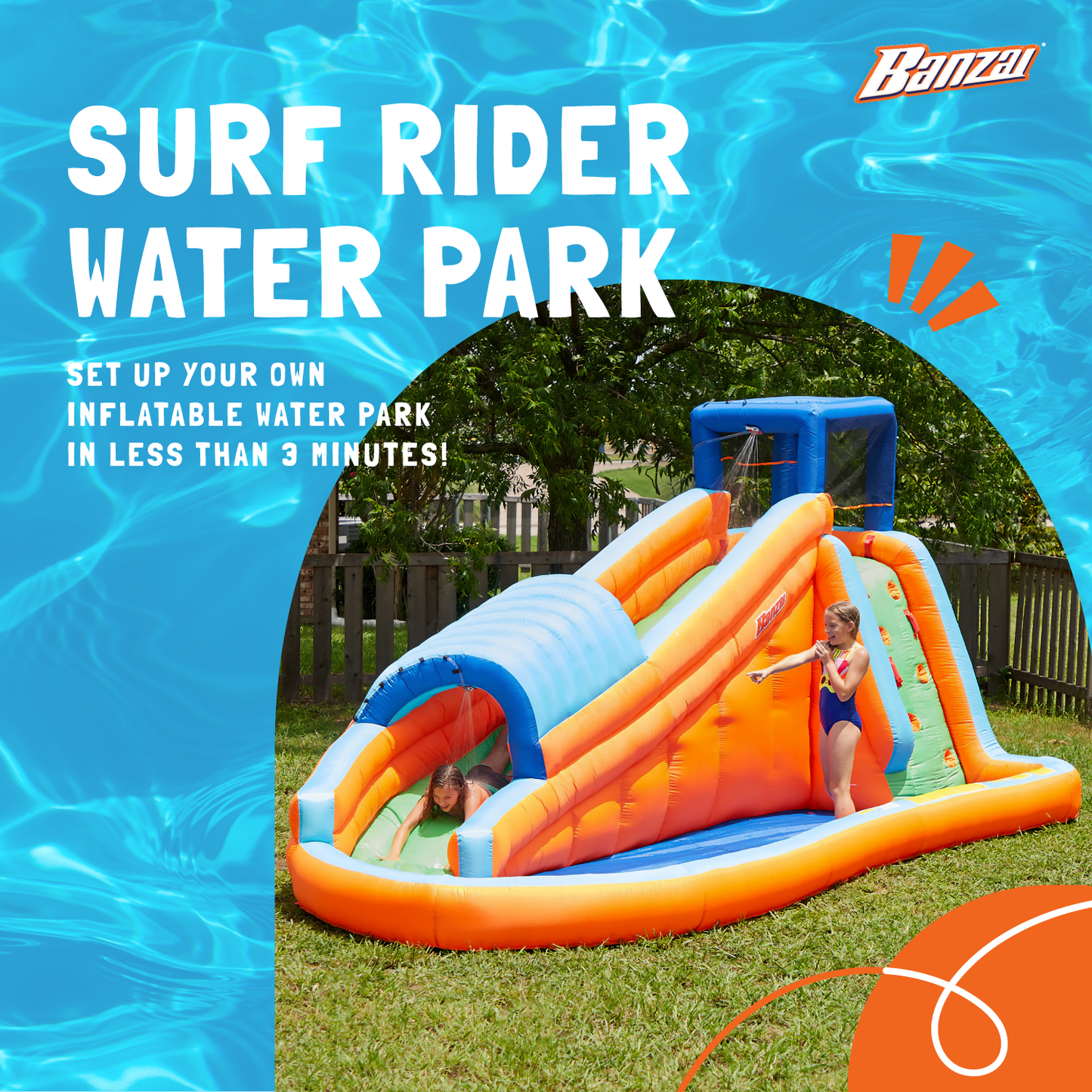 Banzai Surf Rider Kids Inflatable Outdoor Backyard Aqua Water Slide Splash Park - 136432