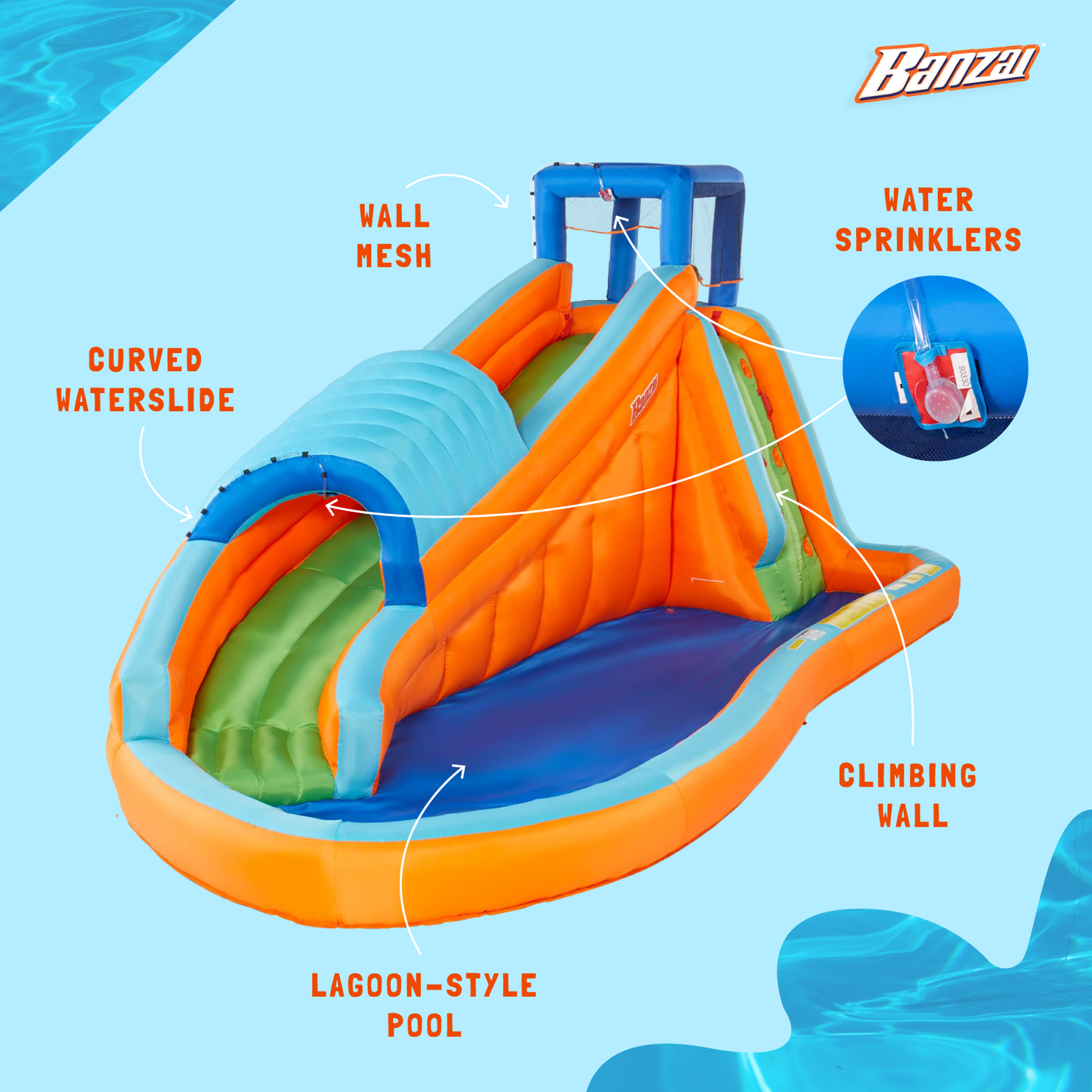 Banzai Surf Rider Kids Inflatable Outdoor Backyard Aqua Water Slide Splash Park - 136432