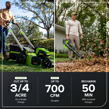 Greenworks 80V 21" Cordless Battery 4-in-1 Push Lawn Mower & 700CFM Blower Combo Kit w/ 5.0Ah Battery & 6A Charger - 1369602
