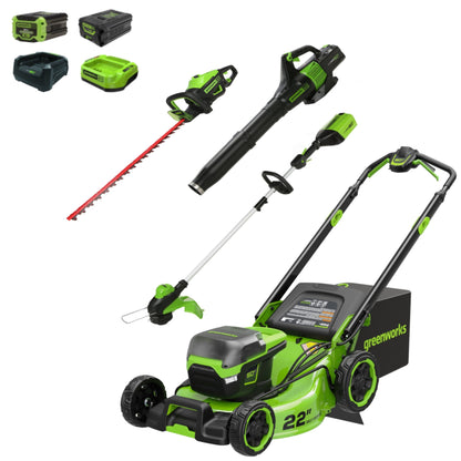Greenworks 60V 22" Self-Propelled Lawn Mower 4-pc Combo Kit w/ (1)8.0Ah Battery and (1) 4.0Ah Battery & (2) Chargers - 1374702-VK