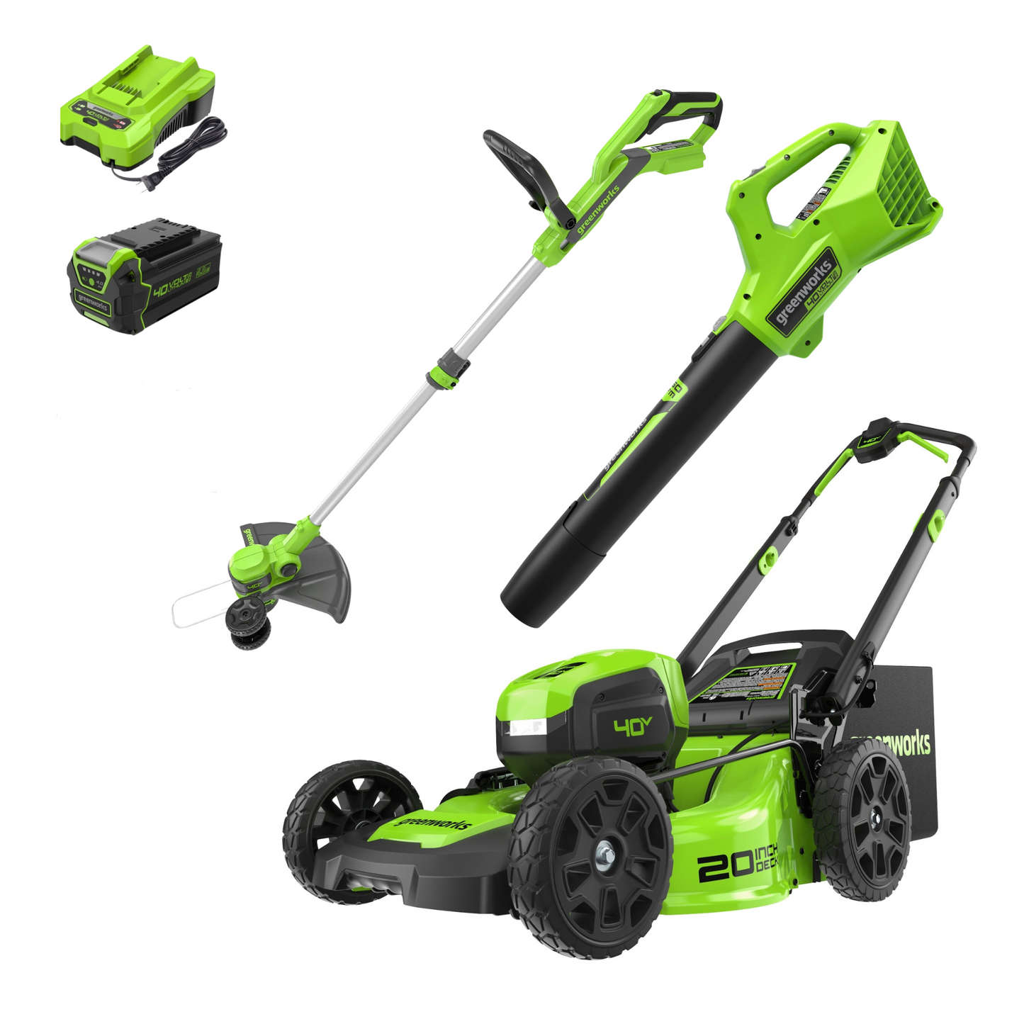 Greenworks 40V 20" Cordless Battery Push Mower 3pc Combo Kit w/ 4.0Ah Battery & Charger - 1369002