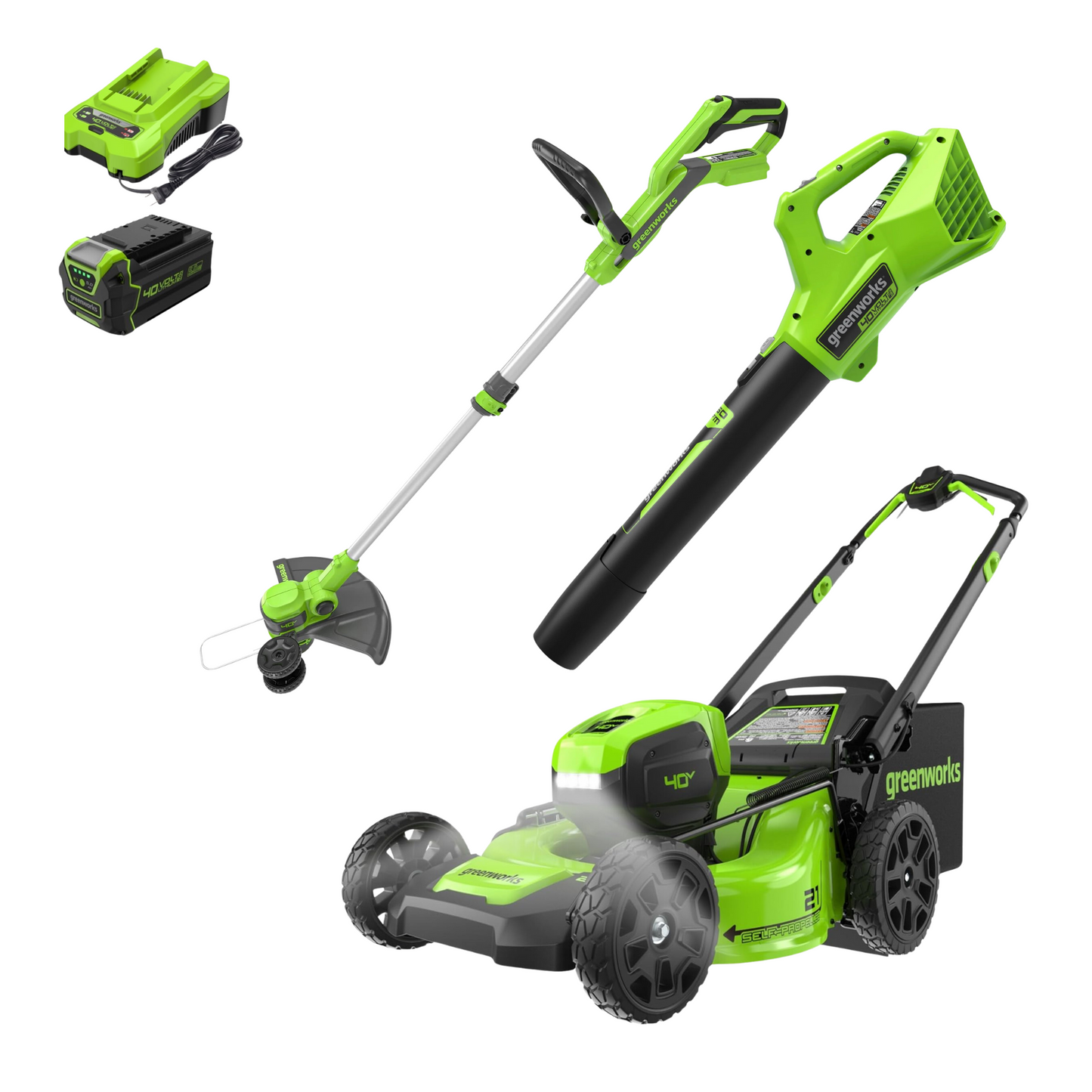 Greenworks 40V 21" Cordless Battery Self-Propelled Mower 3pc Combo Kit w/ 5.0Ah Battery & Charger - 1368402