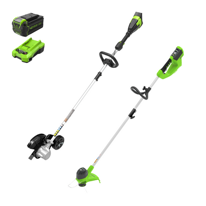 Greenworks 40V 8" Cordless Battery Edger & 12" String Trimmer Combo Kit w 4.0 Ah Battery  - 1378302-VK& Charger