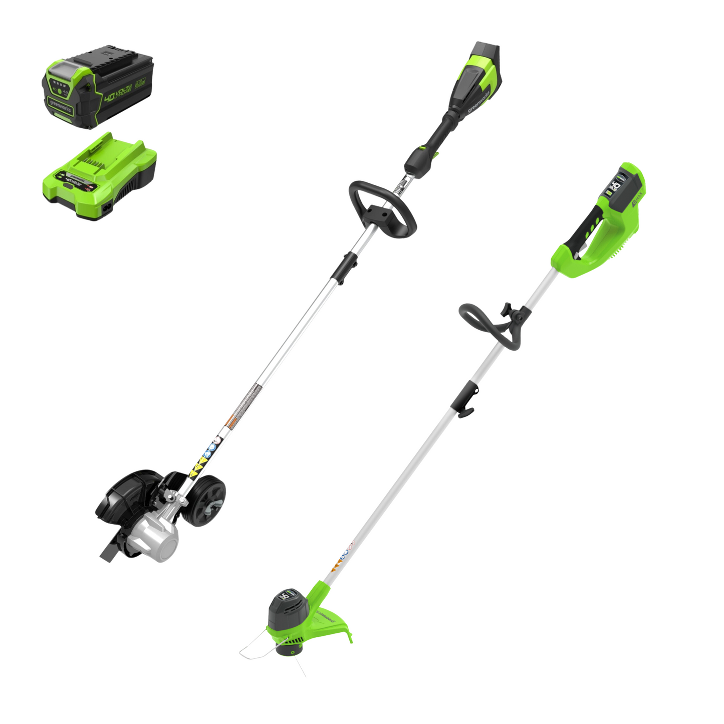 Greenworks 40V 8" Cordless Battery Edger & 12" String Trimmer Combo Kit w 4.0 Ah Battery  - 1378302-VK& Charger