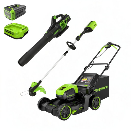 Greenworks 60V 17" Cordless Battery Push Lawn Mower 3PC Combo Kit w/ 4.0Ah Battery & Charger - 138270200
