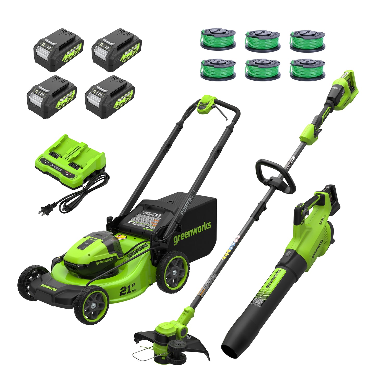 RENEWED 48V (24V x 2) 21" Cordless Battery Push Mower 3PC Combo Kit w/ (4) 4.0Ah High Power Batteries & (2) Dual Port Chargers