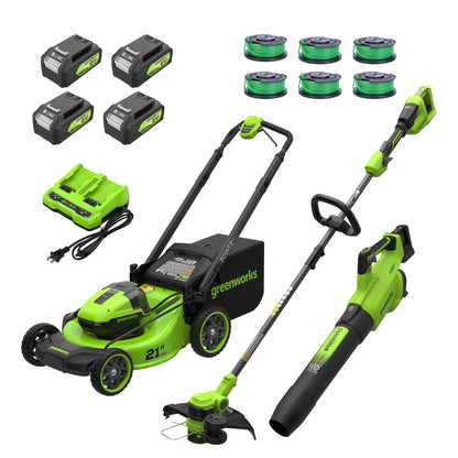 RENEWED 48V (24V x 2) 21" Cordless Battery Push Mower 3PC Combo Kit w/ (4) 4.0Ah High Power Batteries & (2) Dual Port Chargers