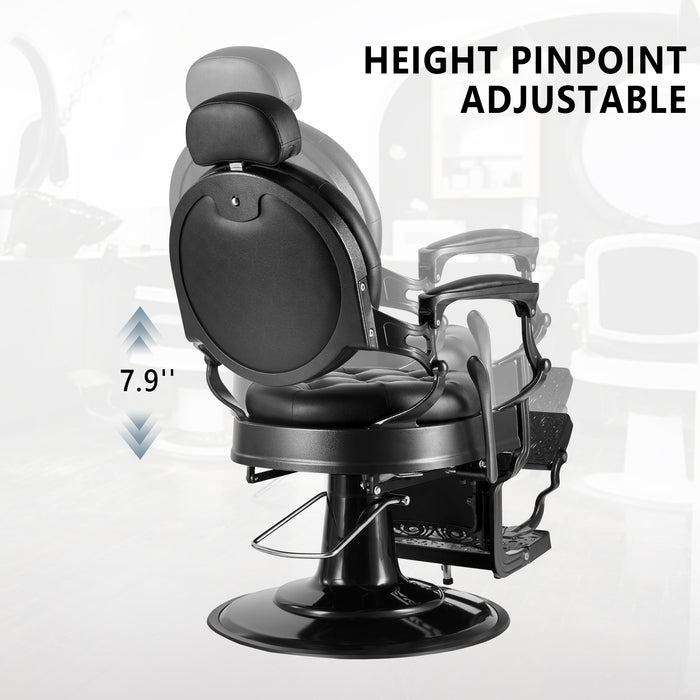 OmySalon BC1101 Vintage Style Heavy Duty Hydraulic Recline Barber Chair - G59000066+G59000068