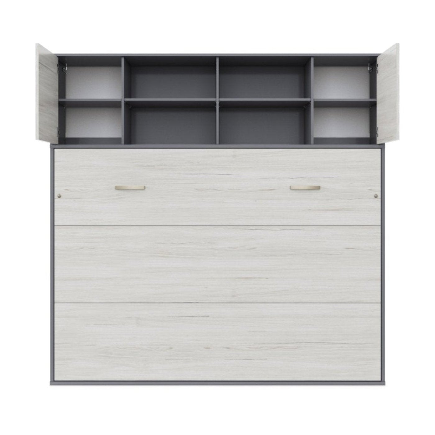 Maxima House Invento Horizontal Wall Bed, European Full XL Size with a cabinet on top - IN140H-12W - Backyard Provider